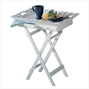 Distressed White Wood Tray Table