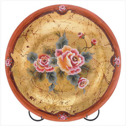 Rose Painted Glass Plate