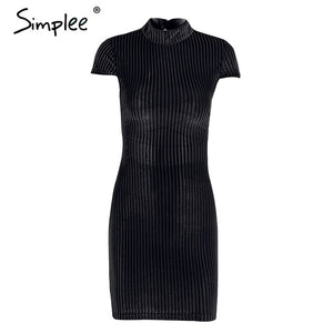 Simplee Corduroy backless lace up vintage dress women Sexy mandarin collar bodycon dress Christmas elegant party dresses robe