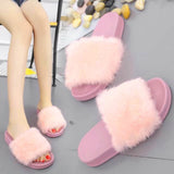 Womens Flat Non-slip Soft Fluffy Faux Fur Flat Slipper Flip Flop Sandal