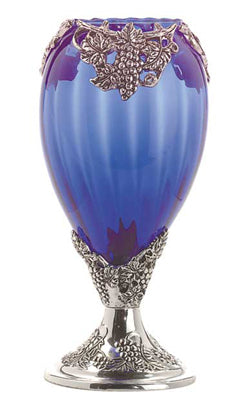 Silver Plated Blue Glass Grapevine Vase
