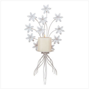 Metal White Floral Candleholder