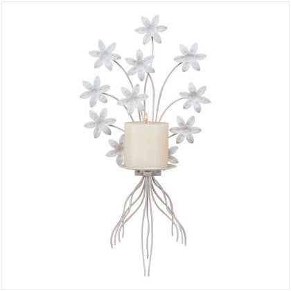 Metal White Floral Candleholder