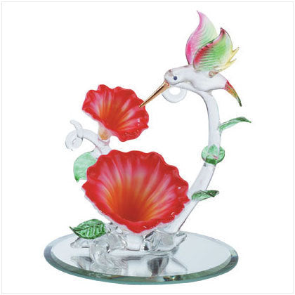 Spun Glass Hummingbird with Flowers