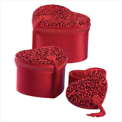 Red Satin Heart Shaped Boxes (Set of 3)
