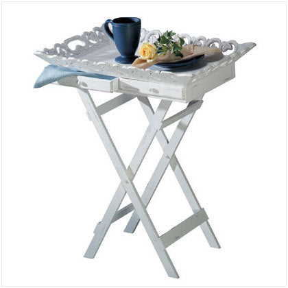 Distressed White Wood Tray Table
