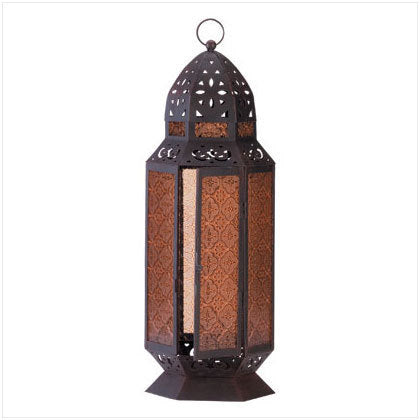 Moroccan Design Amber Glass Candle Lantern
