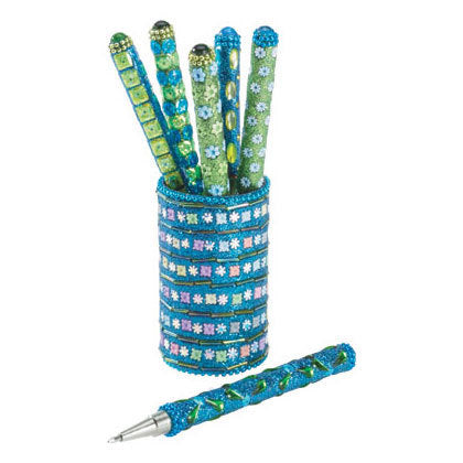 Turquoise & Lime Pens In Holder