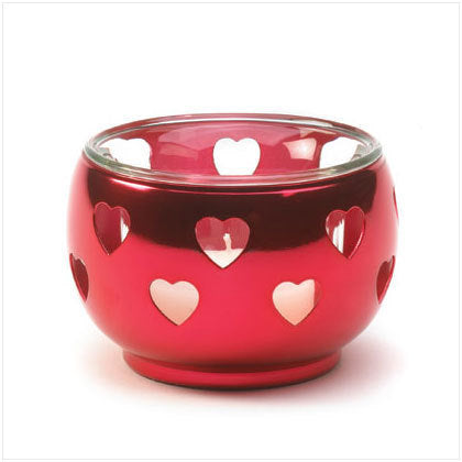 Red Silver Hearts Votive Holder