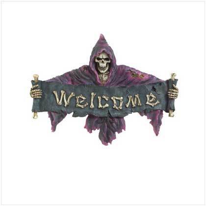 Purple Grim Reaper Welcome Plaque