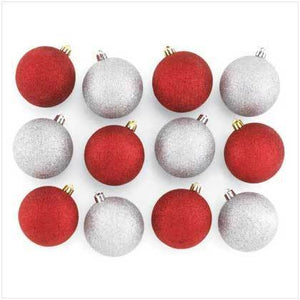Silver and Red Glitter Ornaments