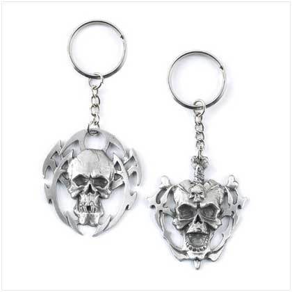 Pewter Skull Keychain Set