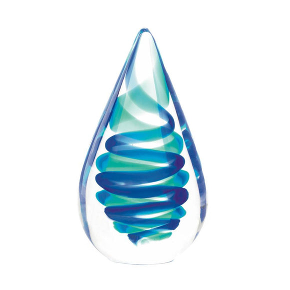 BLUE SPIRAL TEAR DROP GLASS ART