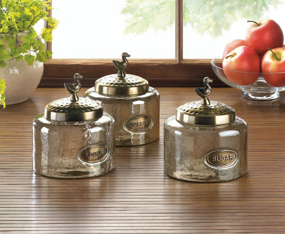 Hammered Glass Kitchen Jar Trio
