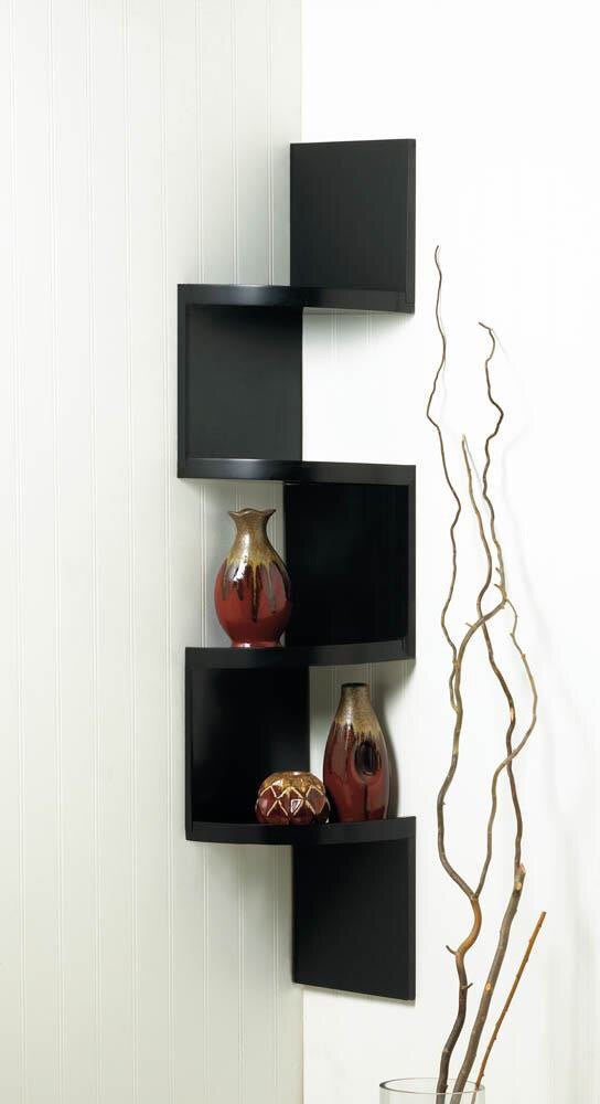 Zig Zag 4-Tier Black Corner Shelf