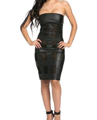 Black Textured Faux Leather Dress