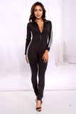 V Neck Long-sleeve Black Jumpsuit