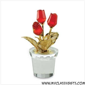 Mini Glass Red Roses In Pot