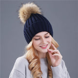 Xthree mink and fox fur ball cap pom poms winter hat for women girl 's hat knitted  beanies cap brand new thick female cap