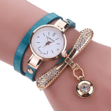 Genvivia Fashion ladies Women watch Leather Rhinestone Analog Quartz Wrist Watches Christmas Bracelet Watch relogio feminino