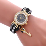 Fashion Leather Wrap Around Fashion Padlock Diamond Bracelet Lady Womans Wrist Watch