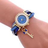 Fashion Leather Wrap Around Fashion Padlock Diamond Bracelet Lady Womans Wrist Watch
