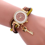 Fashion Leather Wrap Around Fashion Padlock Diamond Bracelet Lady Womans Wrist Watch
