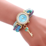 Fashion Leather Wrap Around Fashion Padlock Diamond Bracelet Lady Womans Wrist Watch