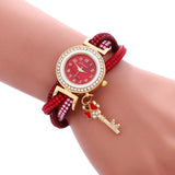Fashion Leather Wrap Around Fashion Padlock Diamond Bracelet Lady Womans Wrist Watch