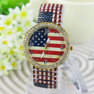 GENVIVIA New Women Fashion Flag Parten Diamond Watch Roman Numerals Elasticity Analog Quartz Wrist Watch