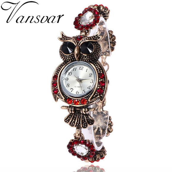 Vansvar Brand 2017 Vintage Owl Fashion Womens Watches Bracelet  Stainless Steel Quartz Watches Gift Wrist Watch For Women #417