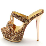 ENMAYER New Fashion Shoes Women Sandals Sexy Rhinestones Leopard Platform High Heels Sandals Party Platform Sandals Shoes