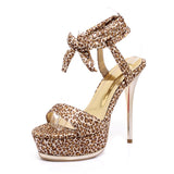 ENMAYER New Fashion Shoes Women Sandals Sexy Rhinestones Leopard Platform High Heels Sandals Party Platform Sandals Shoes