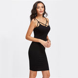 COLROVIE Strappy Black Cami Dress Cross Front 2017 Women Bodycon Summer Party Dresses Fashion Elegant Slim Club Mini Slip Dress