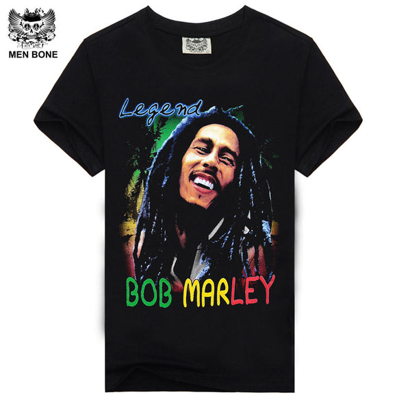 [Men bone] Mens casual shirt new style printed t-shirt BOB Marley  latest shirt designs for men rock Black t-shirt free shipping