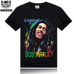[Men bone] Mens casual shirt new style printed t-shirt BOB Marley  latest shirt designs for men rock Black t-shirt free shipping
