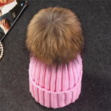 Xthree mink and fox fur ball cap pom poms winter hat for women girl 's hat knitted  beanies cap brand new thick female cap