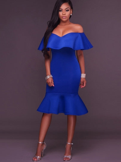 Blue Falbala Women's Party Dress