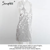 Simplee Deep V sequin sundress Backless luxury slip dress sexy party short dress women 2016 autumn winter dress vestido Camisole