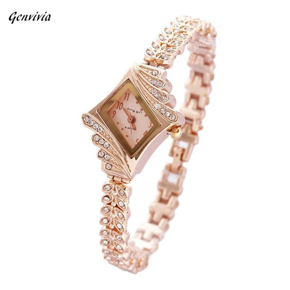 GENVIVIA Lady Women's Zegarek Quartz Rhinestone Crystal Wrist Watch Rhombus women watch luxury brand