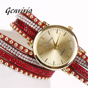 2017 New Limited Acrylic Free Shipping Fashion & Casual Watches Women Rivet Bracelet Quartz Braided Winding Wrap Wristwatch