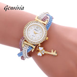 Fashion Leather Wrap Around Fashion Padlock Diamond Bracelet Lady Womans Wrist Watch