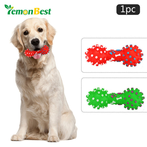 LemonBest Dog Toys Colorful Dotted Dumbbell Shaped Dog Toys Pet Puppy Chew Squeaker Squeeze Squeaky Pet Chew Toys For Dogs Cats