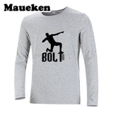 Men's UGO Usain Bolt Lightning Jamaica T-Shirt Long Sleeve 100M Sprint Record Holder Champion Tee T SHIRT Autumn Winter W1125130