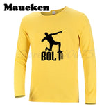 Men's UGO Usain Bolt Lightning Jamaica T-Shirt Long Sleeve 100M Sprint Record Holder Champion Tee T SHIRT Autumn Winter W1125130