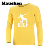 Men's UGO Usain Bolt Lightning Jamaica T-Shirt Long Sleeve 100M Sprint Record Holder Champion Tee T SHIRT Autumn Winter W1125130