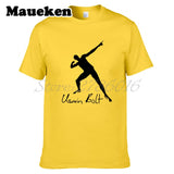 Men UGO Usain Bolt Lightning 100M Sprint Record Holder Champion Short Sleeve T-shirt Tee 100% Cotton T SHIRT Men's W0519030