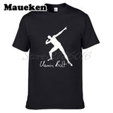Men UGO Usain Bolt Lightning 100M Sprint Record Holder Champion Short Sleeve T-shirt Tee 100% Cotton T SHIRT Men's W0519030
