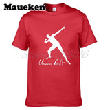 Men UGO Usain Bolt Lightning 100M Sprint Record Holder Champion Short Sleeve T-shirt Tee 100% Cotton T SHIRT Men's W0519030