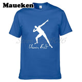 Men UGO Usain Bolt Lightning 100M Sprint Record Holder Champion Short Sleeve T-shirt Tee 100% Cotton T SHIRT Men's W0519030